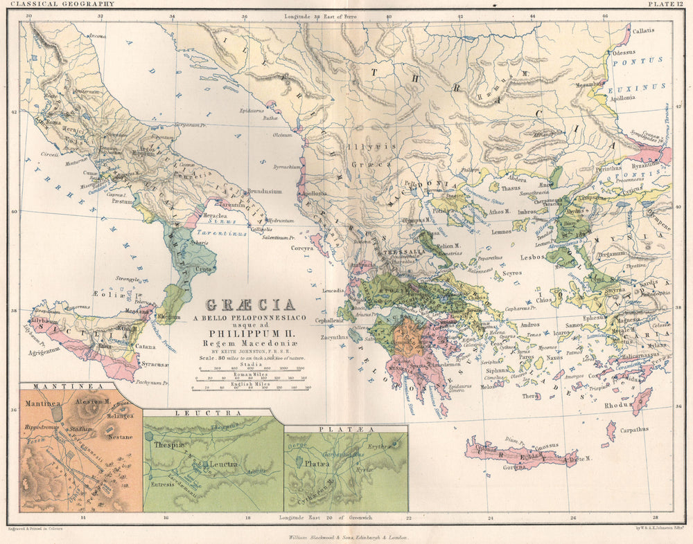 'Graecia a bello Peloponnesiaco usque ad. Philippum II…' Ancient Greece 1855 map