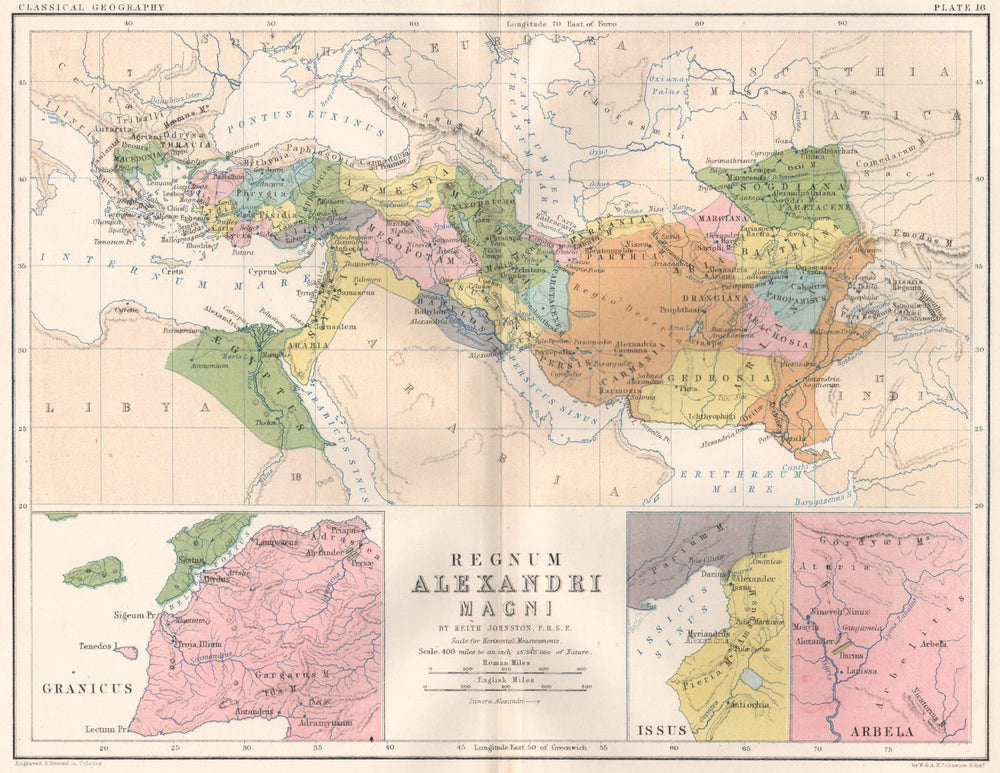 'Regnum Alexandri Magni'. Empire of Alexander the Great. JOHNSTON 1855 old map