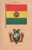 BOLIVIA FLAGS. Ensign. Enlarged drawing of Arms 1916 old antique print picture