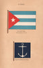 CUBA FLAGS. National Flag. Flag of the Head of the Navy 1916 old antique print