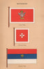 MONTENEGRO FLAGS. State Flag. Military Flag. Marine Flag 1916 old print