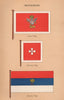MONTENEGRO FLAGS. State Flag. Military Flag. Marine Flag 1916 old print