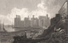 Caernarfon Castle, Wales, by Henry Gastineau 1835 old antique print picture