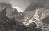 Fall of the Ogwen, In Nant Ffrancon, Caernarfonshire. Gastineau. Snowdonia 1835