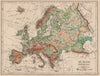 EUROPE PHYSICAL. Relief Ocean depths Key mountains Plains. JOHNSTON 1895 map