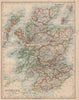 SCOTLAND. Counties. Undersea telegraph cables. JOHNSTON 1895 old antique map