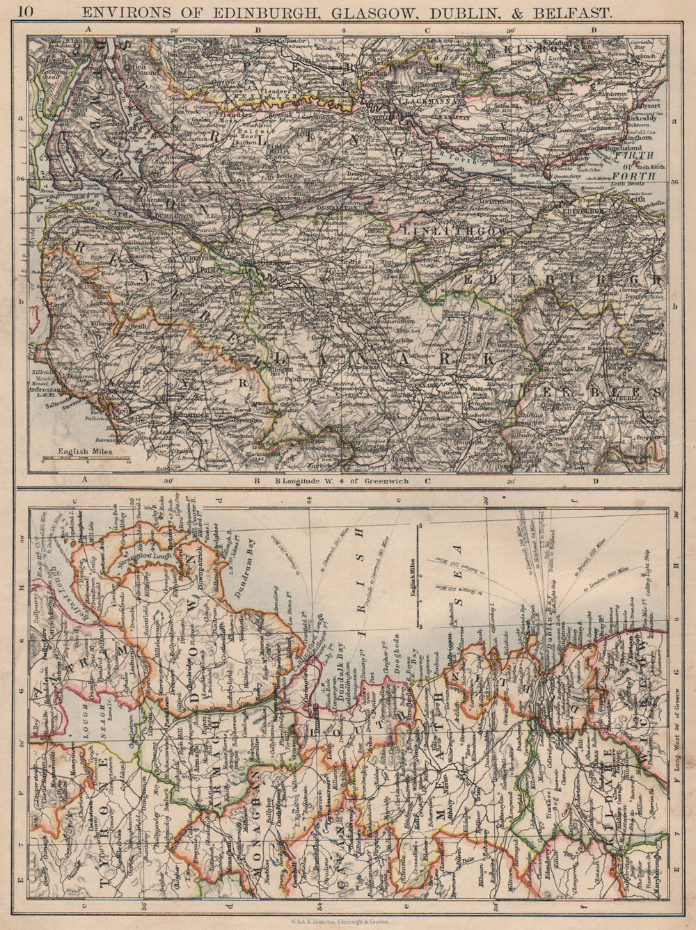 SCOTTISH  & IRISH CITIES. Edinburgh Glasgow Dublin Belfast environs 1895 map