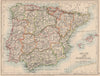 SPAIN AND PORTUGAL. Iberia. Provinces railways. Balearics.  JOHNSTON 1895 map