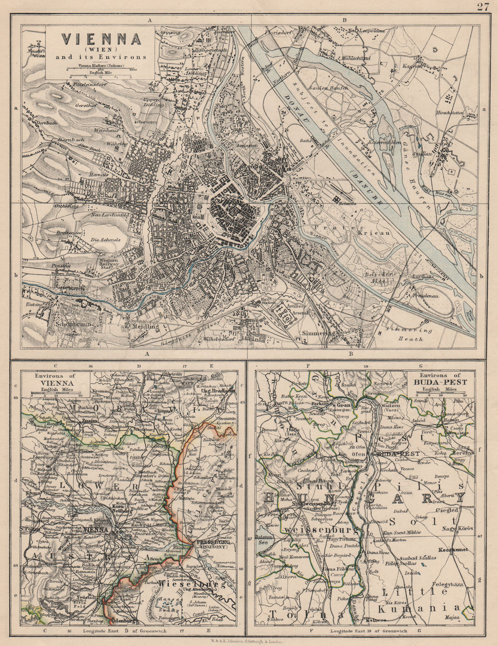 VIENNA. City plan & environs. Also Budapest environs. Austria-Hungary 1895 map