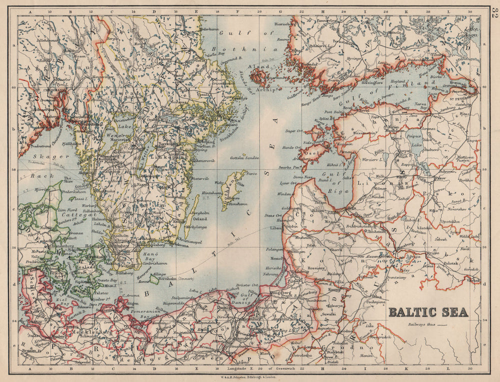 BALTIC SEA. Sweden Prussia Denmark Livonia Courland Finland.  JOHNSTON 1895 map