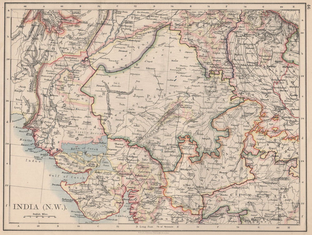 BRITISH INDIA NW. Rajputana (Rajasthan) Sindh Gujarat Malwa.  JOHNSTON 1895 map