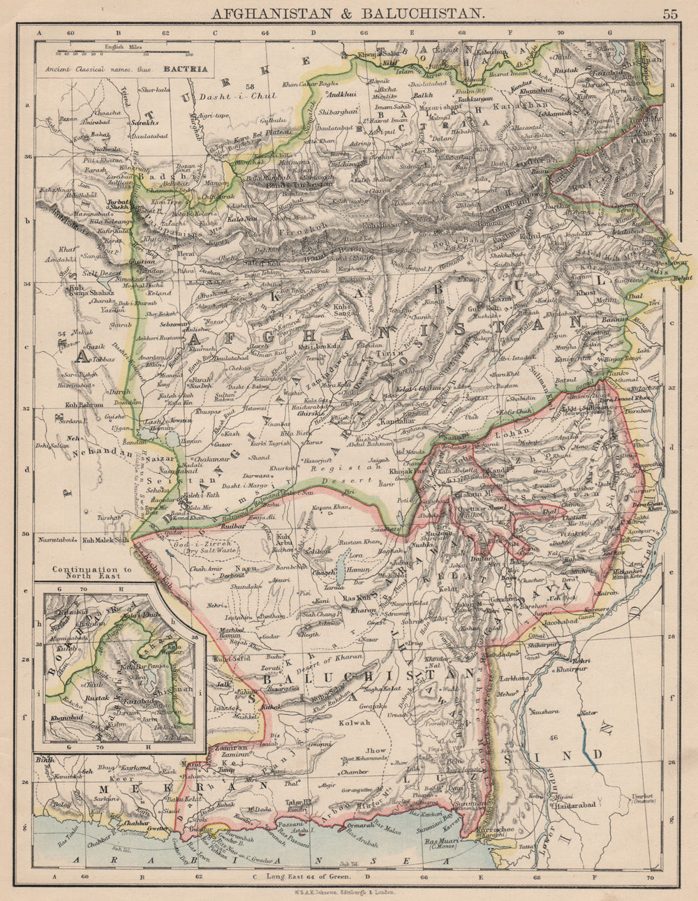 AFGHANISTAN & BALUCHISTAN. Kabul.British Baluchistan (pink).Pakistan  1895 map