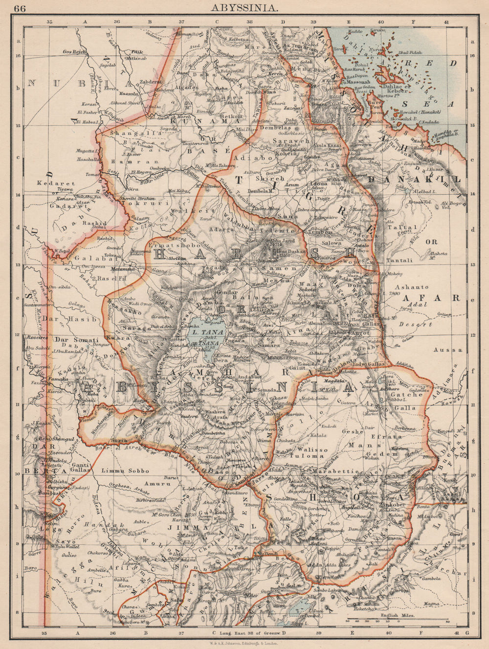 HABESH or ABYSSINIA. Tigre Amhara Shoa Godjam. Ethiopia. JOHNSTON 1895 old map