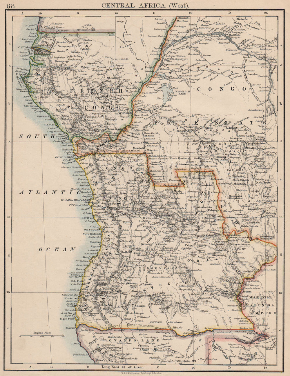 COLONIAL CENTRAL AFRICA. French Congo Free State Portuguese West Af.  1895 map