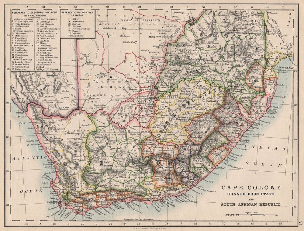 COLONIAL SOUTH AFRICA. Cape Colony. Orange River Colony. Transvaal 1895 map