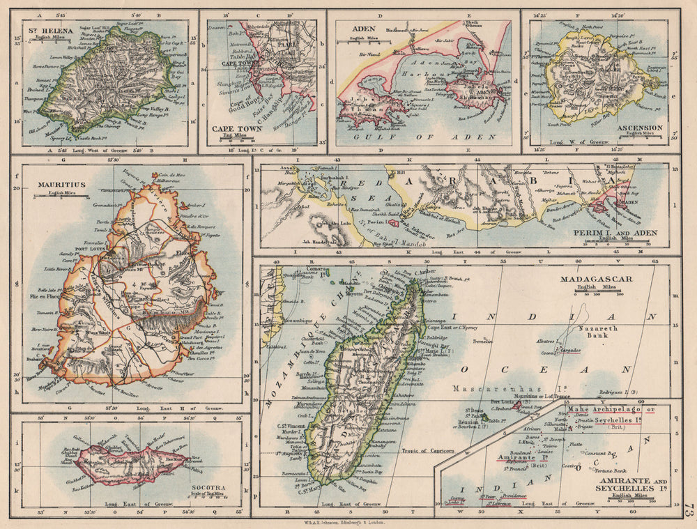 AFRICAN ISLANDS.Mauritius Madagascar Madeira Canaries St Helena 1895 old map