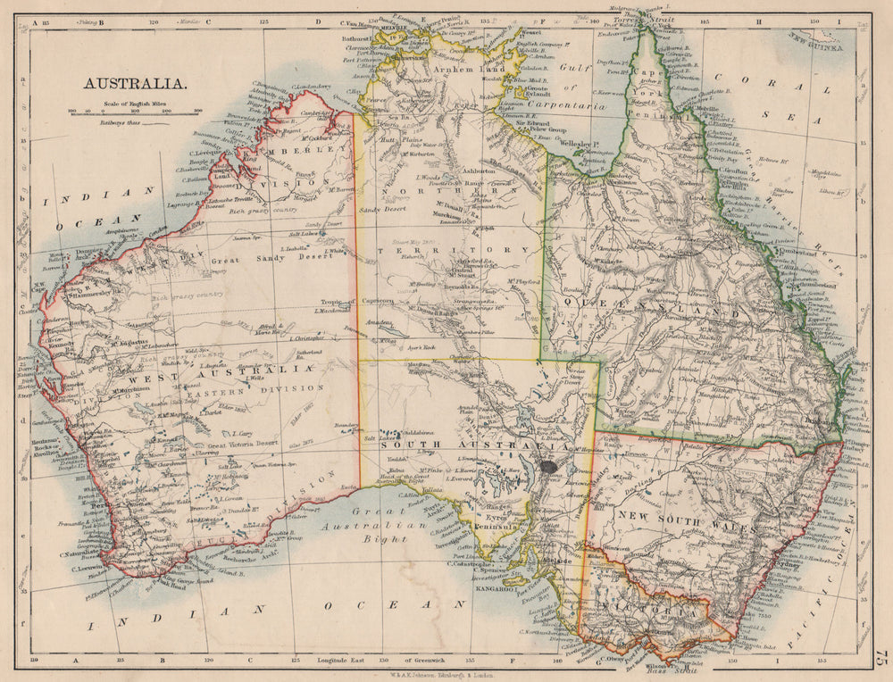 AUSTRALIA. States. Showing Northern Territory within SA. JOHNSTON 1895 old map