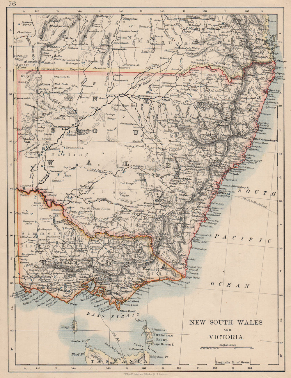 NEW SOUTH WALES & VICTORIA. Shows railways telegraph cables. Australia 1895 map