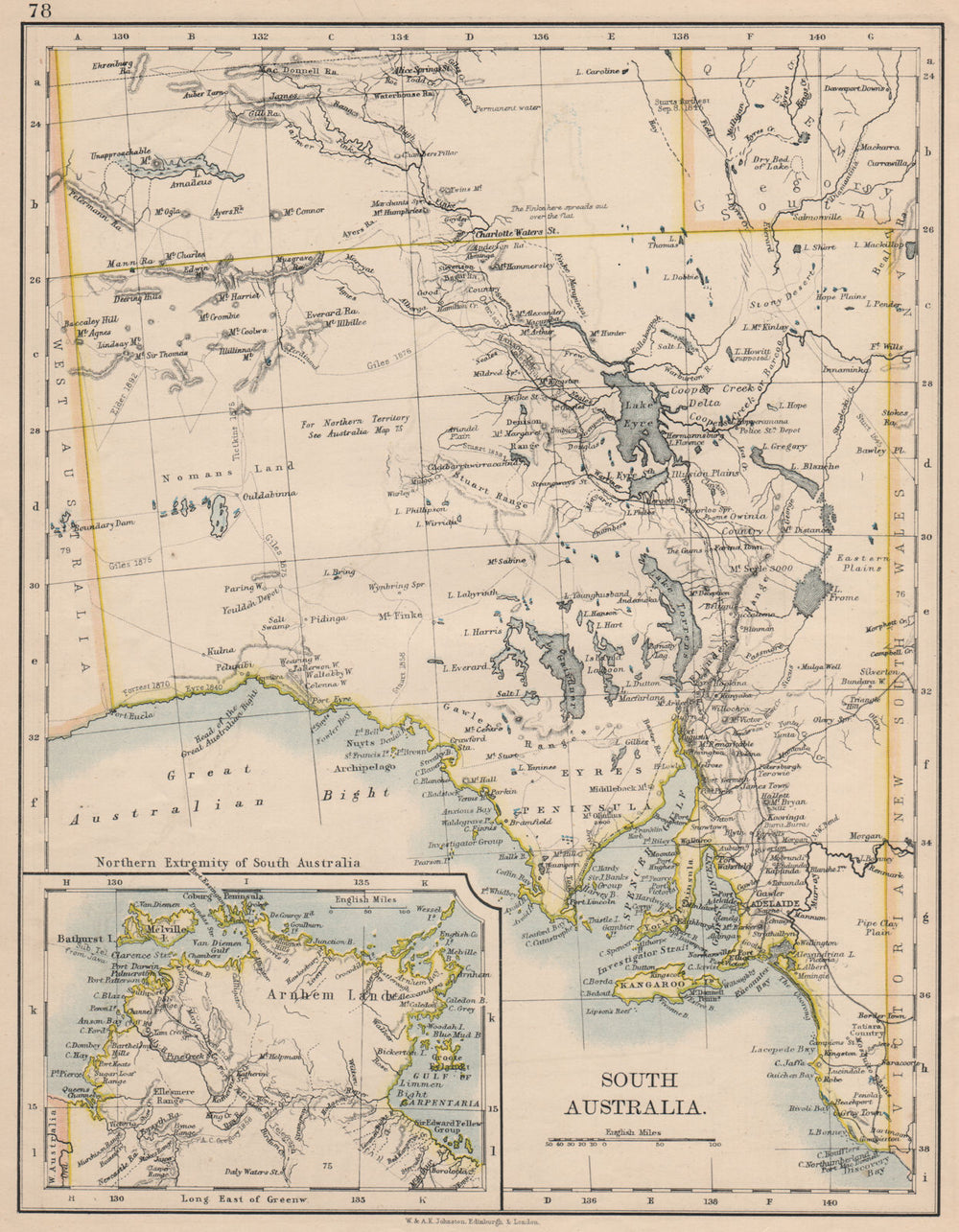 SOUTH AUSTRALIA.Explorer route Sturt Giles Elder Forrest Eyre Tictkins 1895 map