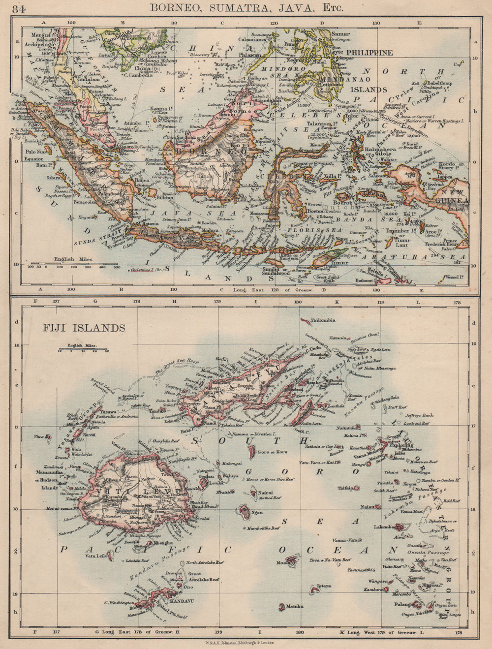 INDONESIA & FIJI. Sunda Islands.Borneo Java Sumatra. Viti/Vanua Levu 1895 map