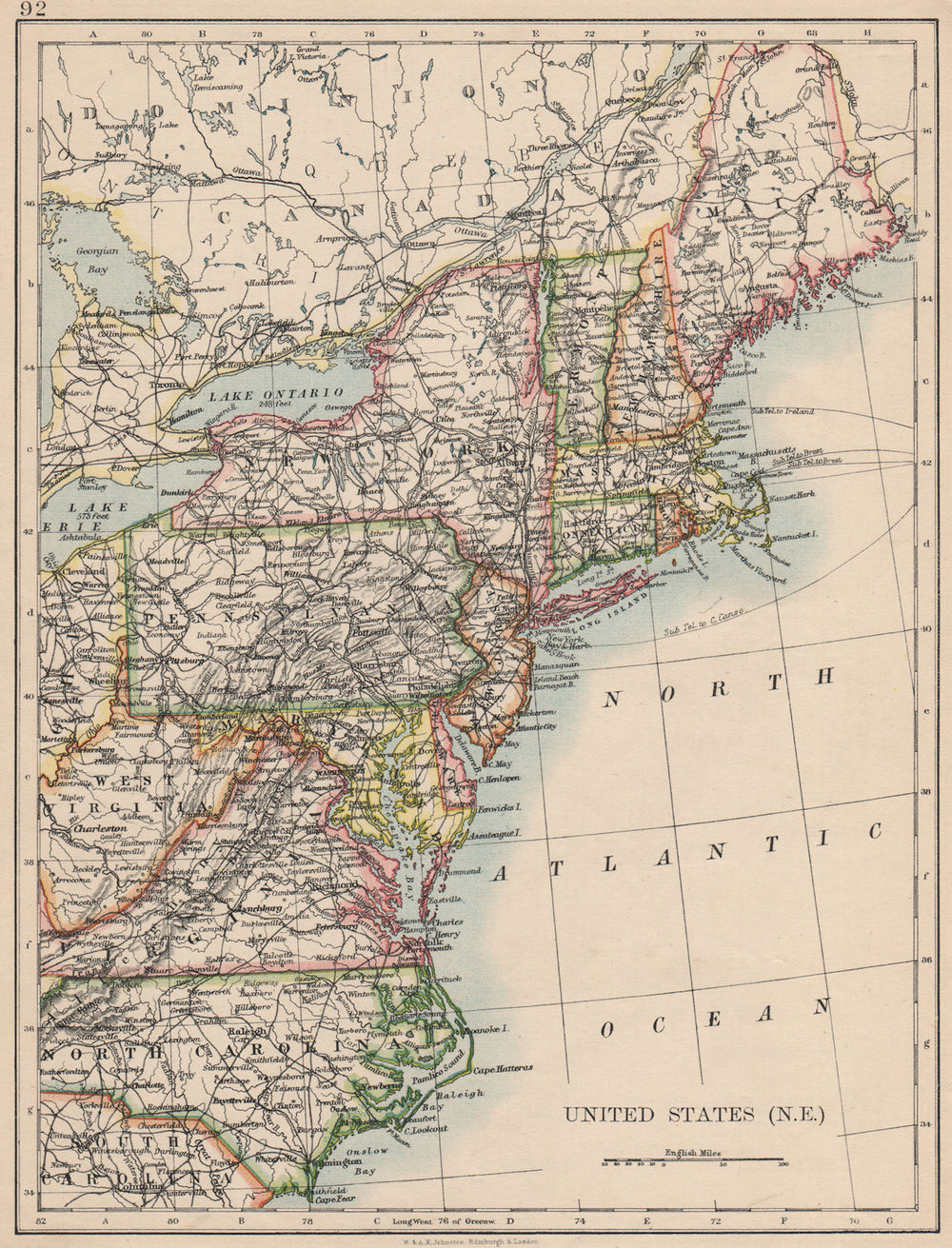 UNITED STATES NORTH EAST. New England Appalachia Atlantic states. USA 1895 map