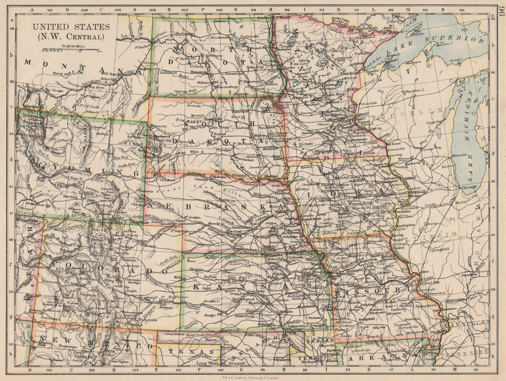 USA PLAINS STATES. Iowa Minnesota Kansas NE ND SD Colorado. JOHNSTON 1895 map
