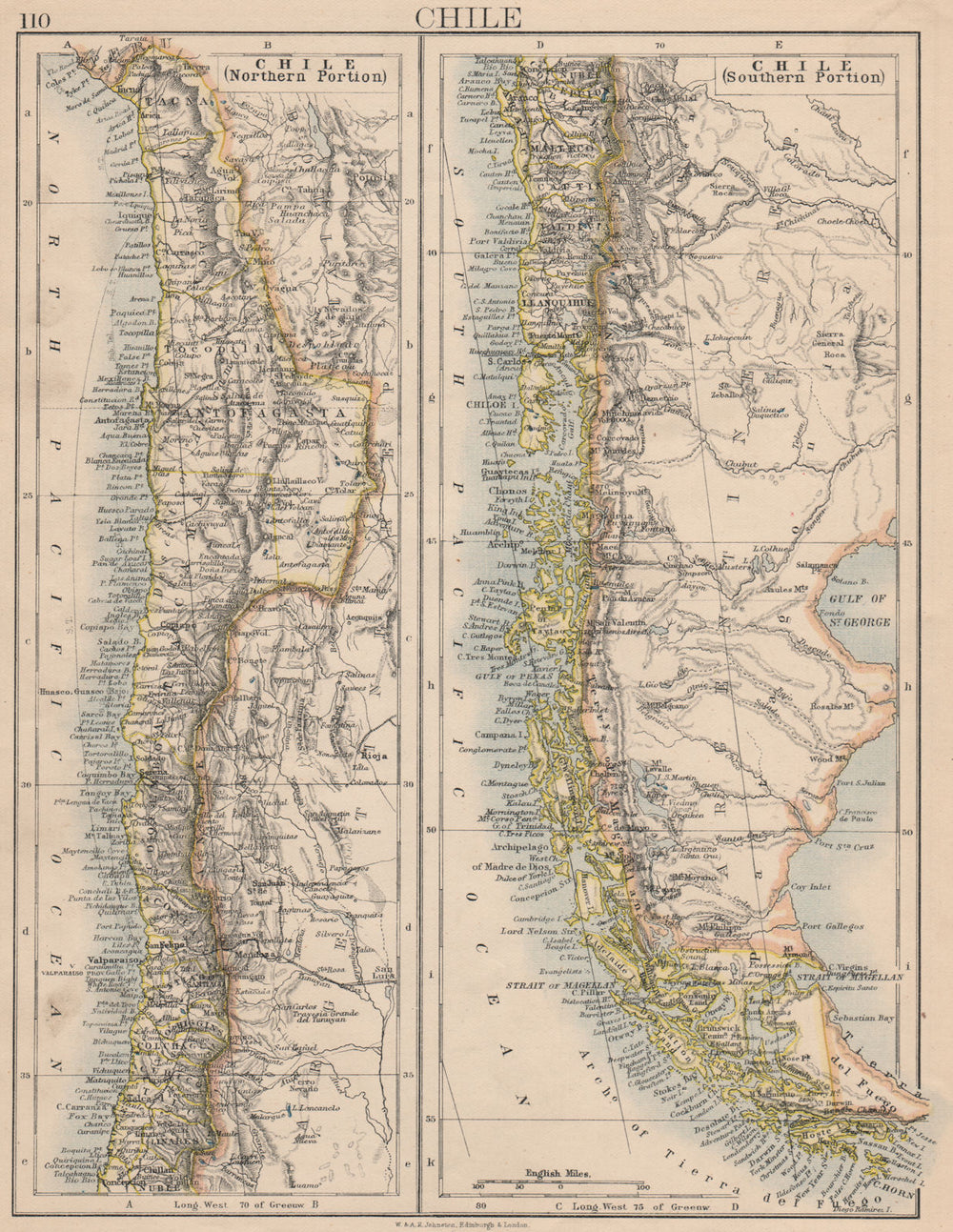 CHILE. Patagonia Cape Horn Tierra del Fuego. Steamship routes. JOHNSTON 1895 map