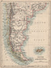 PATAGONIA. Southern Argentina & Chile. Falkland Islands. JOHNSTON 1895 old map
