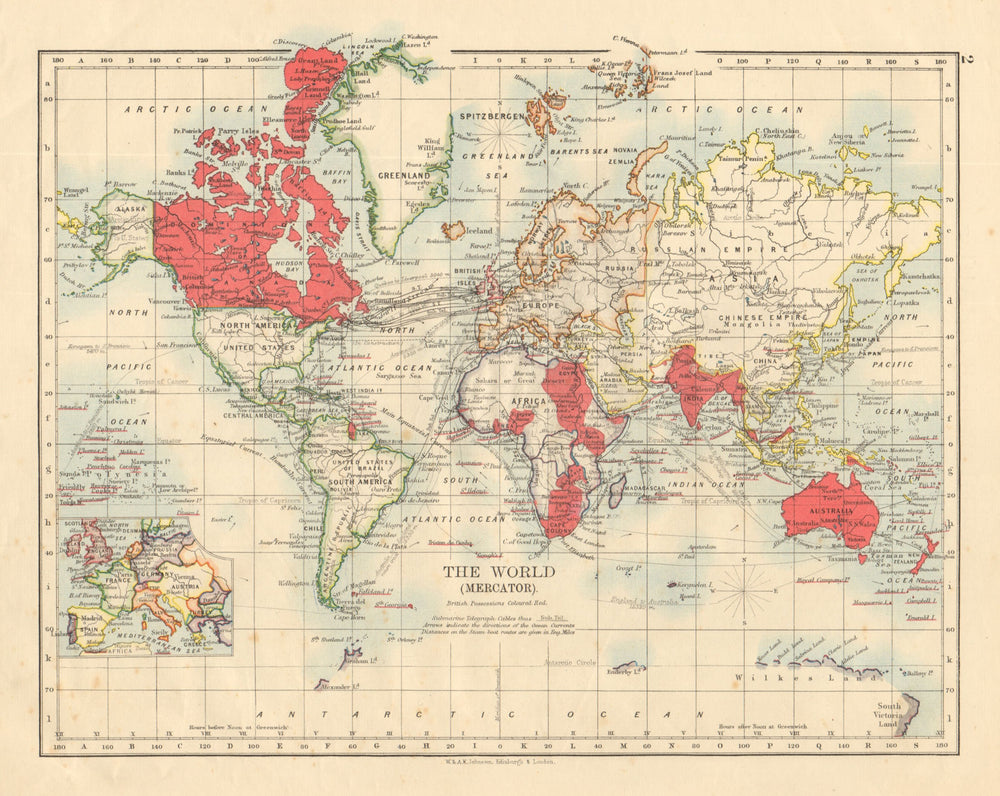 BRITISH EMPIRE. World Mercator. Currents. Steamship routes.  JOHNSTON 1900 map