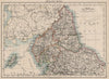 NORTHERN ENGLAND. Northumbs Durham Cumbs Westm N Yorks IOM. JOHNSTON 1900 map