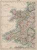 WALES. Showing counties. Telegraph cables.  JOHNSTON 1900 old antique map