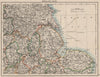 EAST ENGLAND. Lincs Norfolk Leics Notts Staffs Derbys Yorks.  JOHNSTON 1900 map