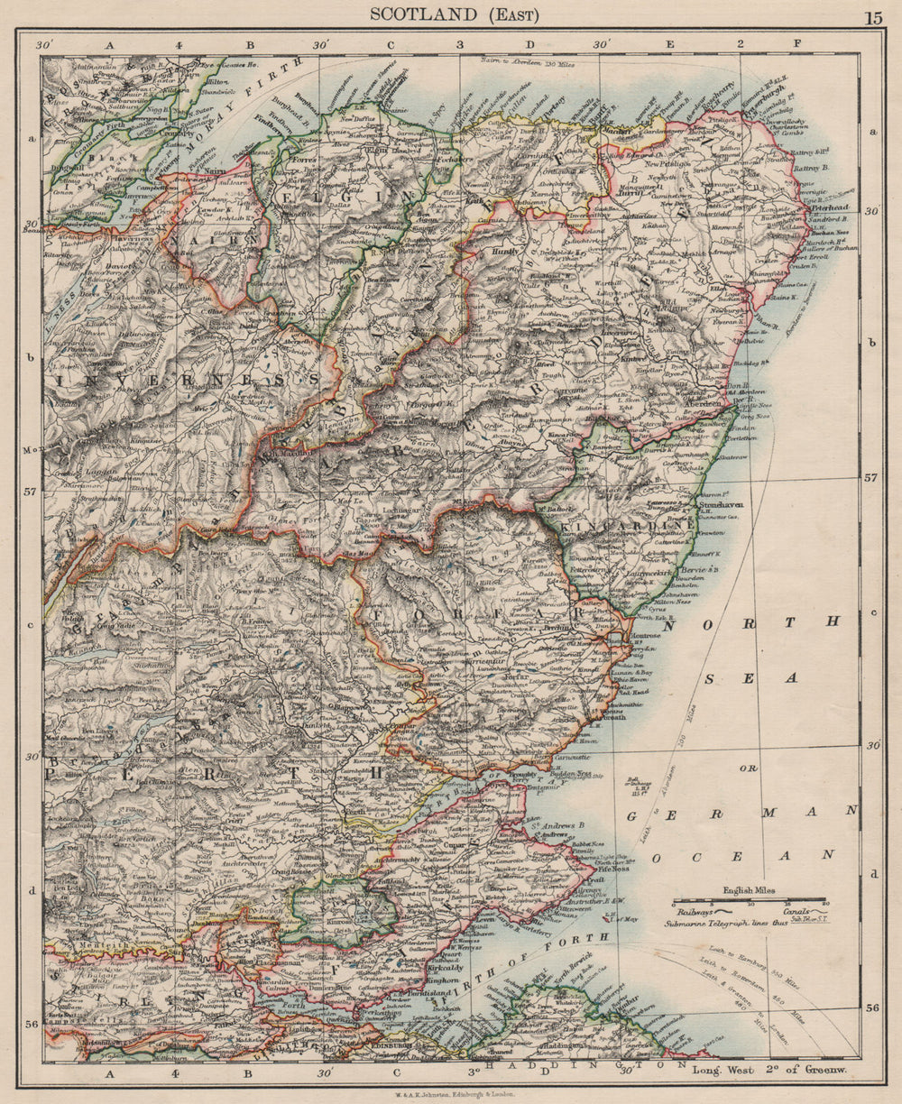 SCOTLAND EAST. Grampian Tayside Fife Firth of Forth Aberdeen.JOHNSTON 1900 map