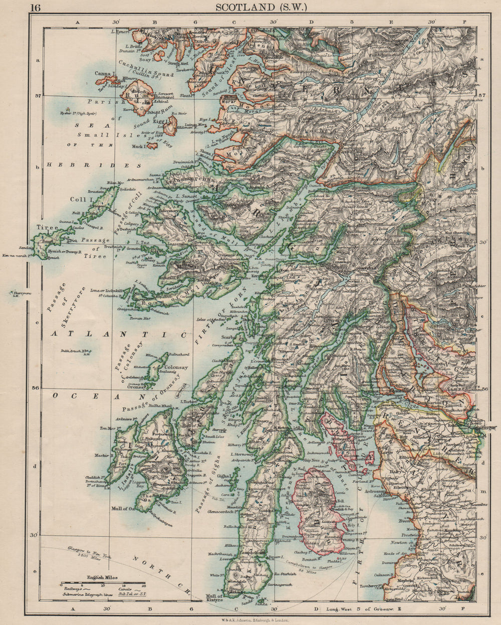 ARGYLLSHIRE. South West Scotland. Bute Arran Dumbarton.  JOHNSTON 1900 old map