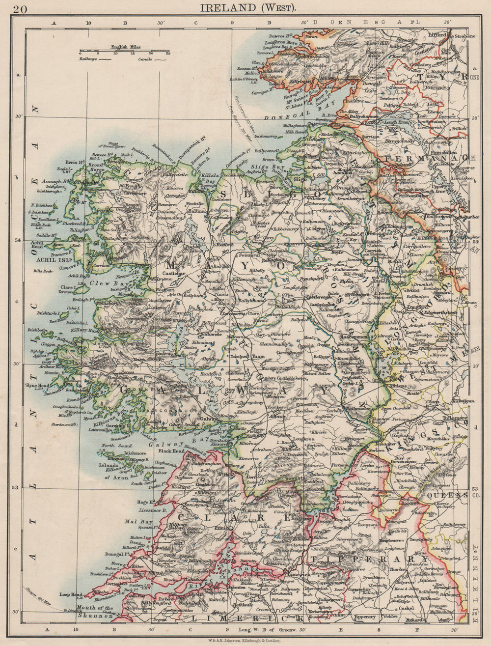 CONNACHT CONNAUGHT. Galway Mayo Sligo Leitrim. West Ireland. JOHNSTON 1900 map