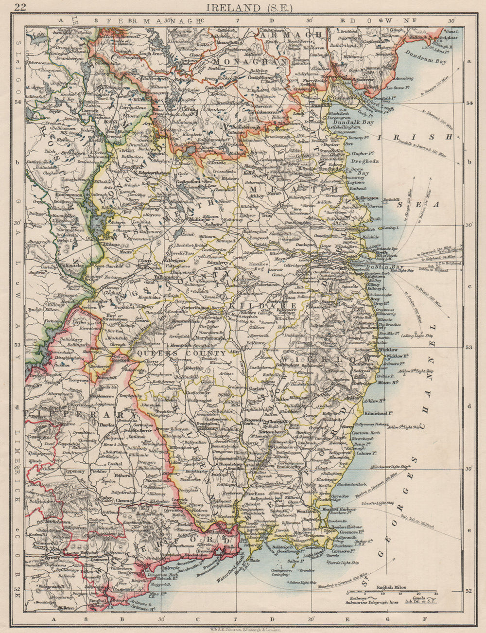 LEINSTER. Meath Dublin Longford Wexford Wicklow.  SE Ireland.  JOHNSTON 1900 map
