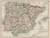 SPAIN AND PORTUGAL. Iberia. Provinces railways. Balearics.  JOHNSTON 1900 map