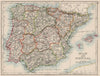 SPAIN AND PORTUGAL. Iberia. Provinces railways. Balearics.  JOHNSTON 1900 map