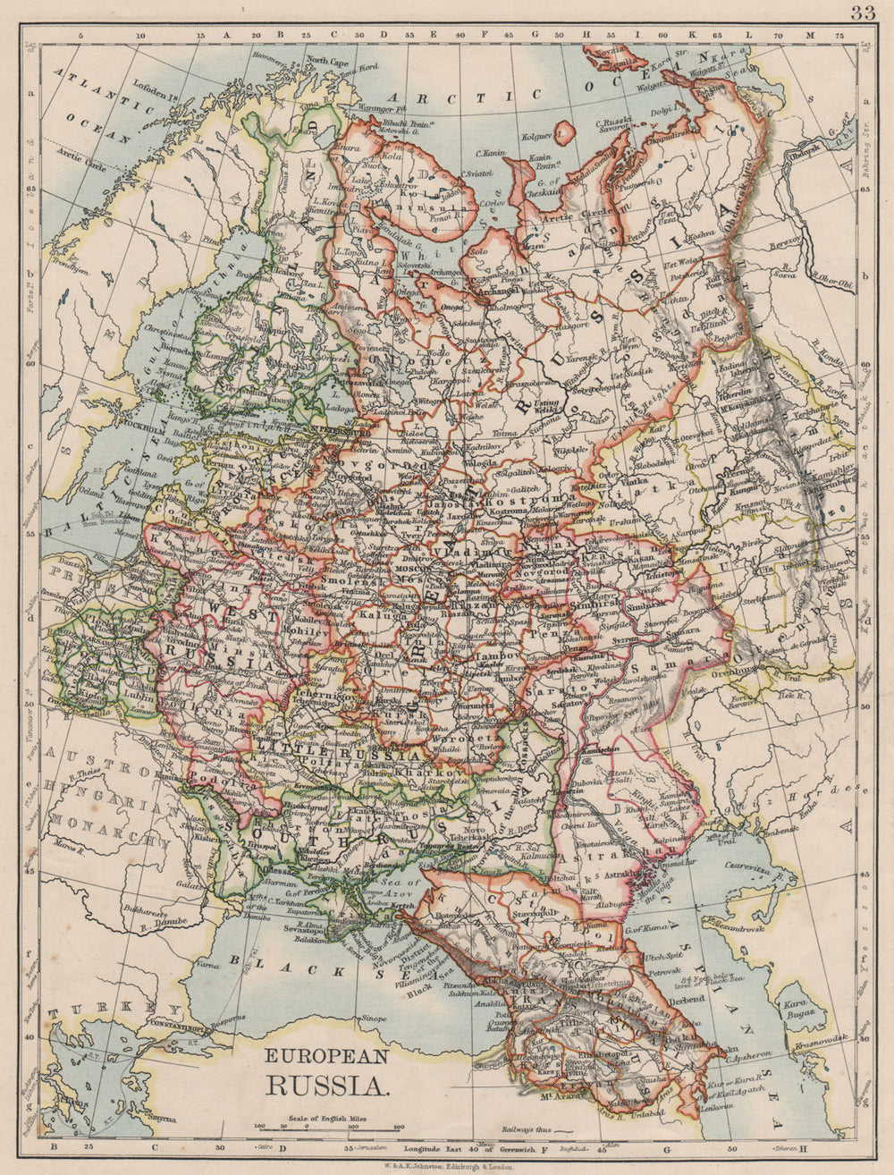 EUROPEAN RUSSIA. Shows Great/Little/West/South Russia.Poland.JOHNSTON 1900 map