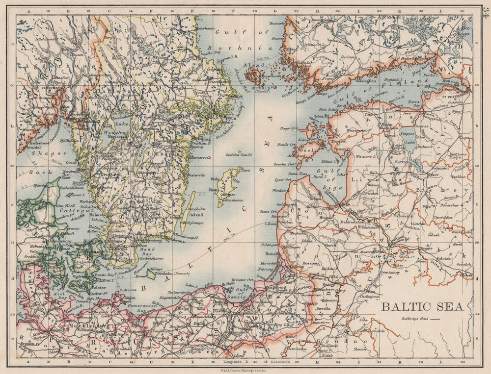 BALTIC SEA. Sweden Prussia Denmark Livonia Courland Finland.  JOHNSTON 1900 map