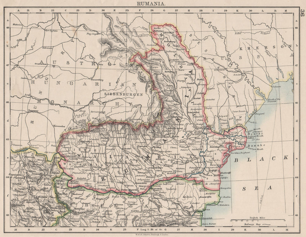 RUMANIA. Romania Wallachia Moldavia Moldova. Railways.  JOHNSTON 1900 map