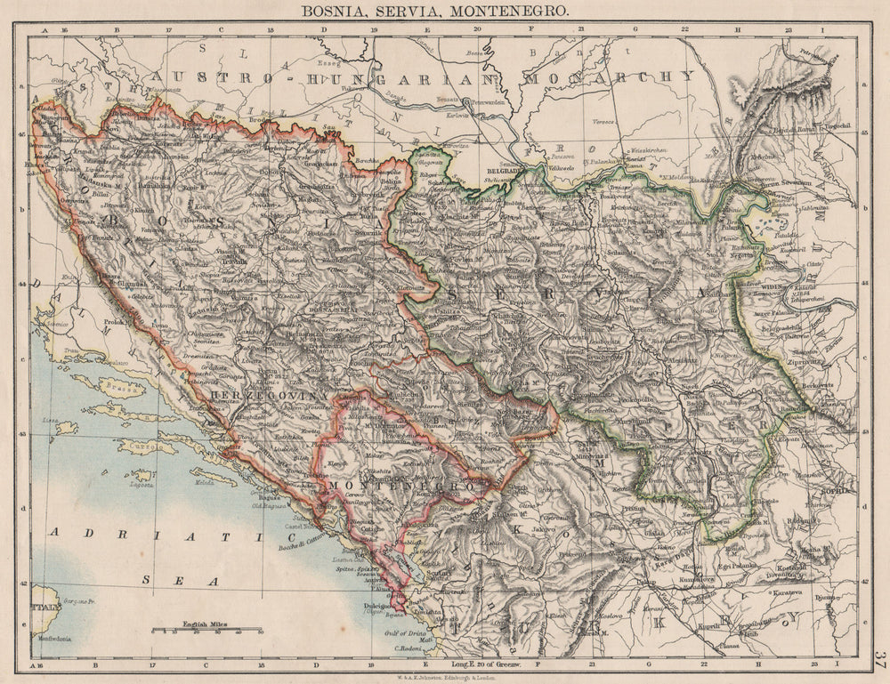 BOSNIA SERVIA MONTENEGRO. Balkans Serbia Croatia Herzegovina.JOHNSTON 1900 map