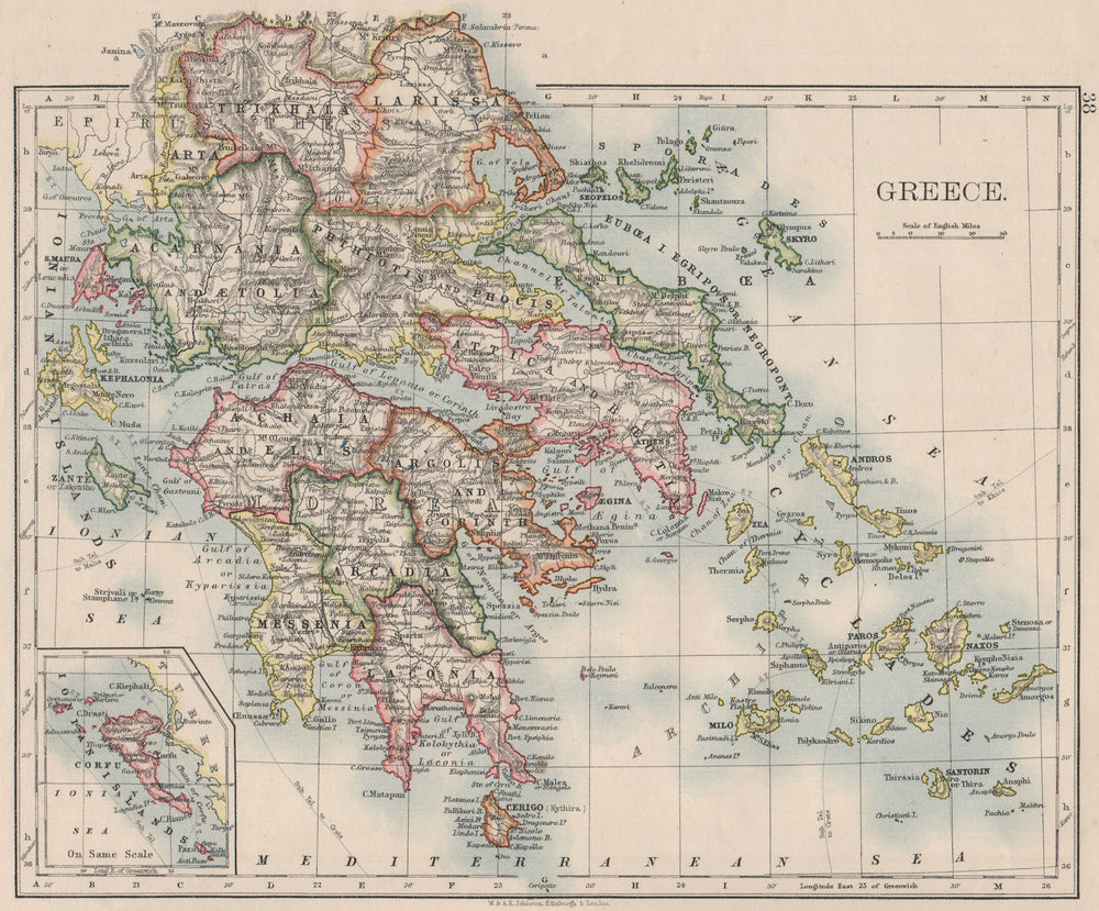 GREECE. Morea Thessaly Rumelia Cyclades Aegean Ionian Islands. JOHNSTON 1900 map
