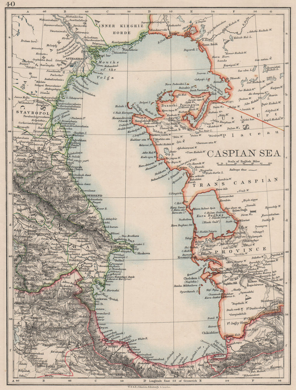 CASPIAN SEA. Baku Persia Astrakan. "Inner Kirghiz Horde".  JOHNSTON 1900 map
