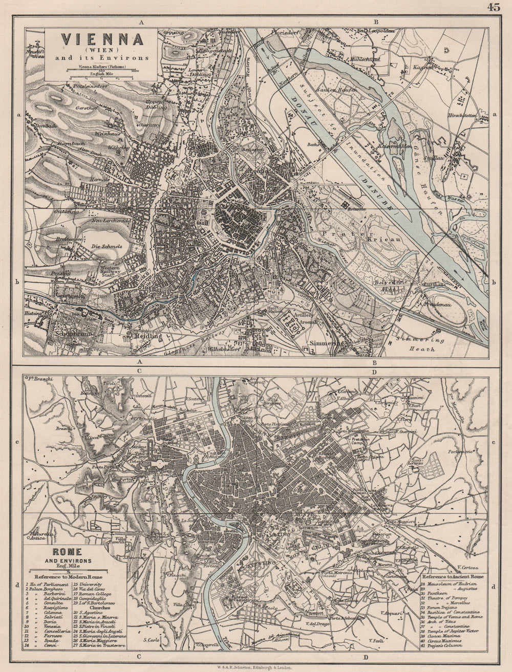 VIENNA & ROME. City plans. Wien. Roma. Austria. Italy. JOHNSTON 1900 old map