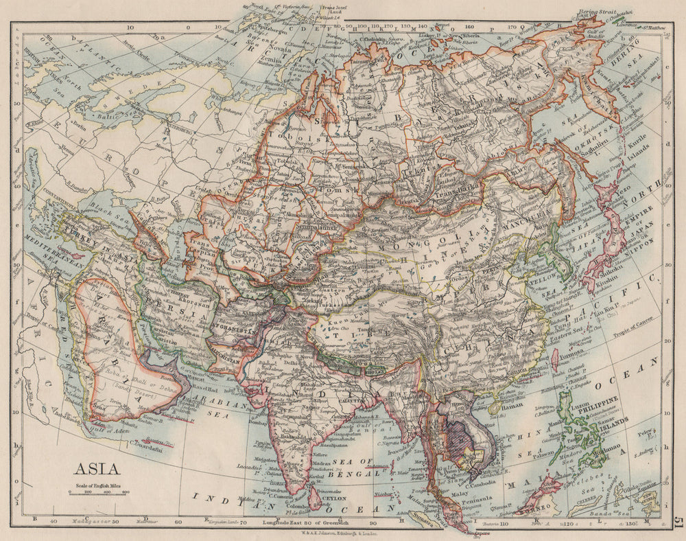 ASIA POLITICAL. Persia Siam Hejaz China Japan Corea Turkestan. JOHNSTON 1900 map