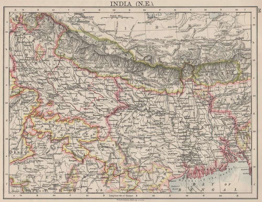 BRITISH INDIA NE. Bengal Nepal Bhutan Calcutta Bangladesh. JOHNSTON 1900 map