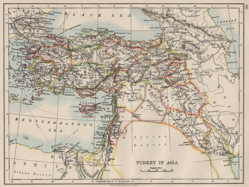 OTTOMAN TURKEY IN ASIA. Cyprus Levant Mesopotamia Palestine. JOHNSTON 1900 map
