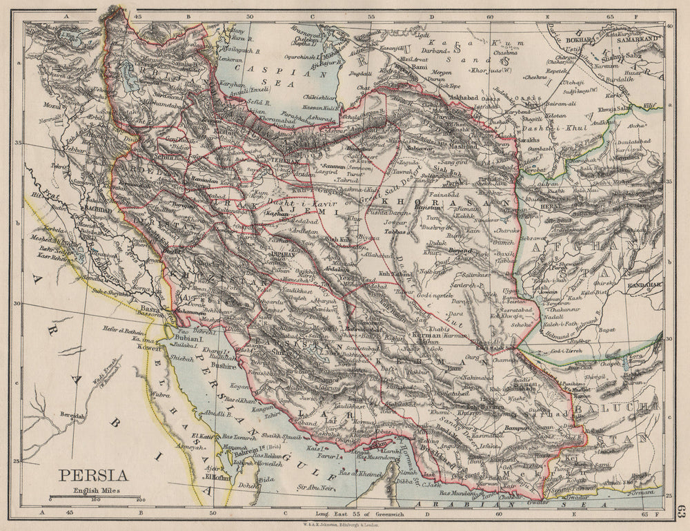 PERSIA. Showing provinces. Iran. Persian Gulf. Bushire.  JOHNSTON 1900 old map