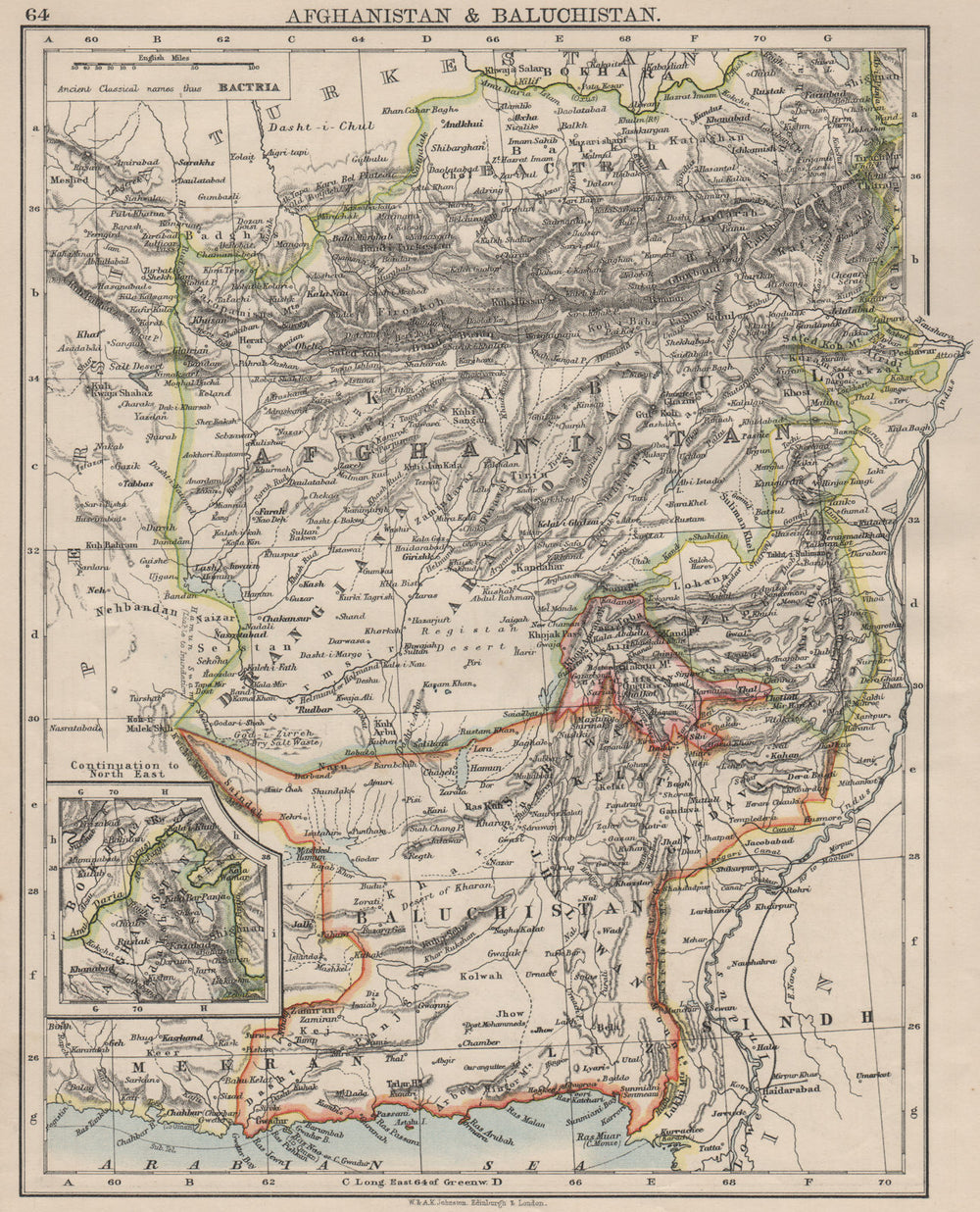 AFGHANISTAN & BALUCHISTAN. Kabul.British Baluchistan (pink).Pakistan  1900 map